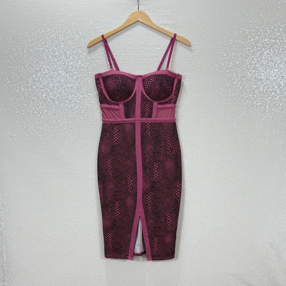 Material Girl Pink Black Snakeskin Print Bodycon Dress Women’s Size Large - Picture 14 of 14